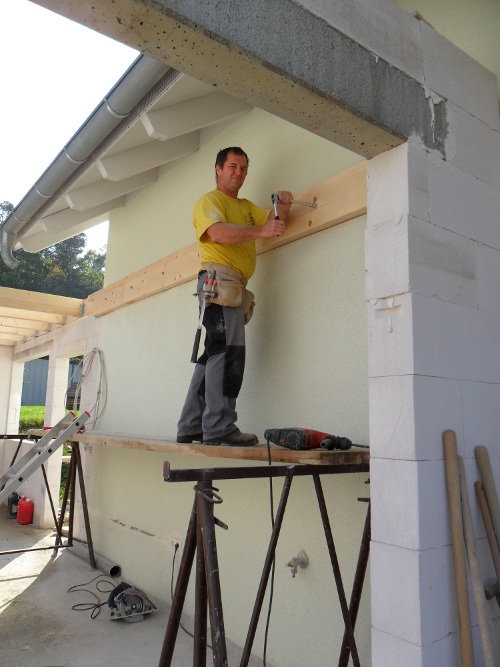 Pic of Kevin mounting garage rafter support
